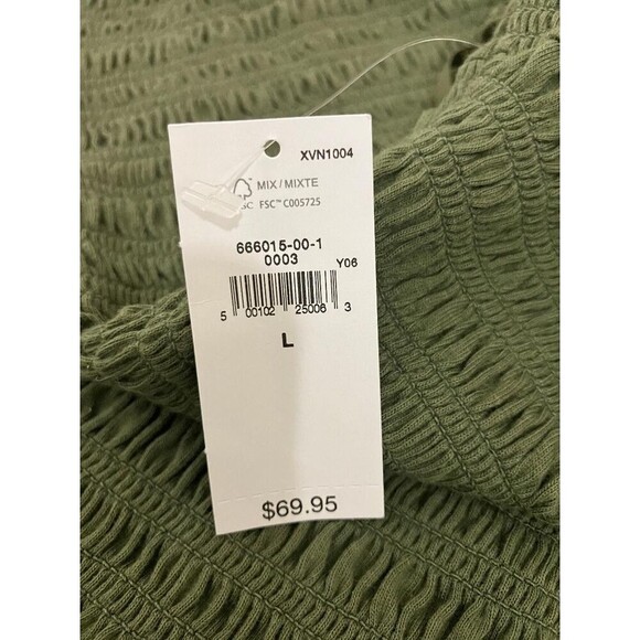 NWT GAP Women’s Off-Shoulder Smocked Stretch Cotton Blend Mini Dress Green Sz L - Picture 5 of 9